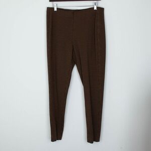 J Jill Womens Ponte Leggings Brown Black Gingham Size L Pull On Stretch Office‎